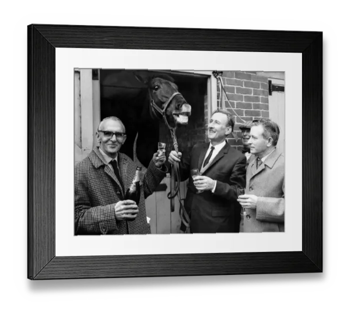 Framed Print : Champagne toast by owner Cyril Watkins (left) and Mr. Jack Kempton