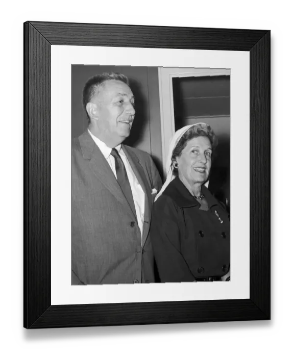 Framed Print : Walt Disney and his wife arrive at Southampton in Linder United States