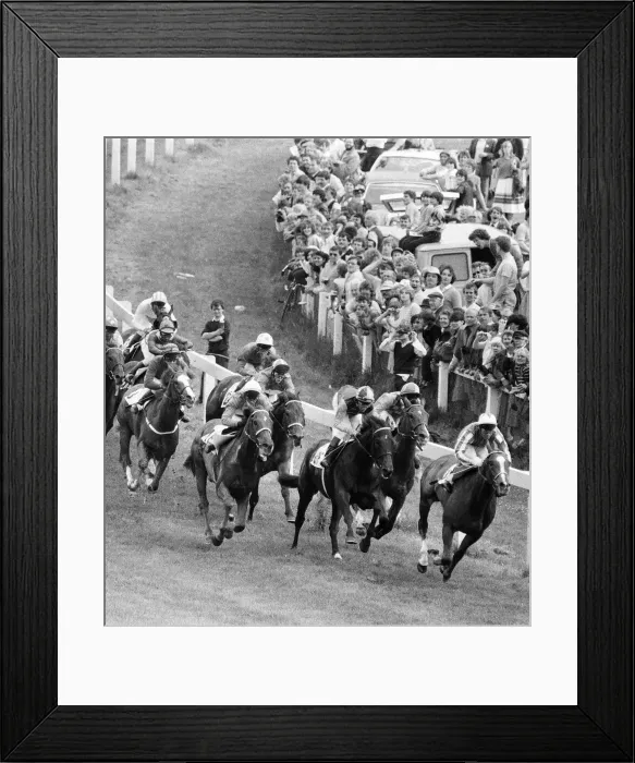 Framed Print : Epsom Derby, June 1983. Lester Piggott (third from right on Teenoso