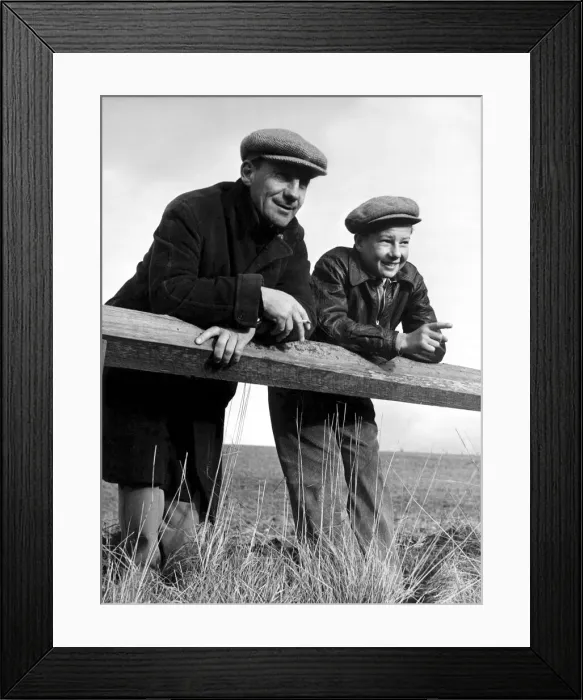 Framed Print : Boy Jockey Lester Piggott at Lambourn Berkshire with his father Keith Piggott Framed Print : Boy Jockey Lester Piggott at Lambourn Berkshire with his father Keith Piggott