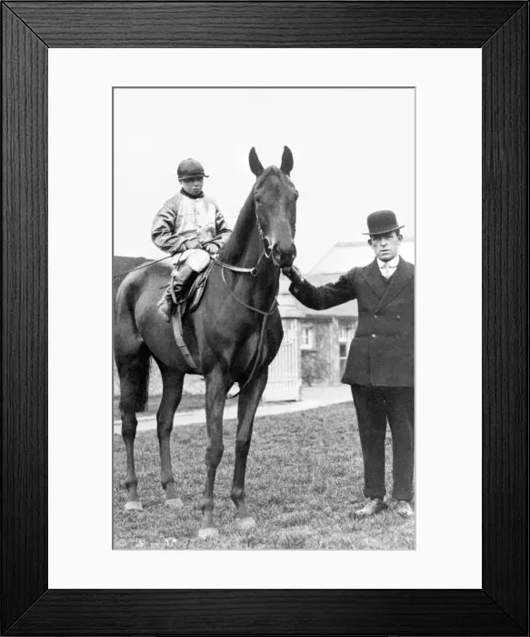 Framed Print : George Formby aged 10 on his fathers horse Eliza seen here with trainer Mr Schofield