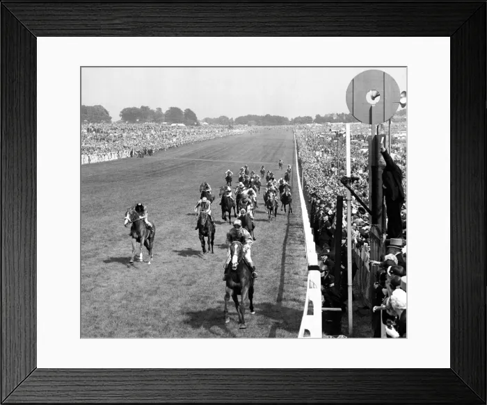 Framed Print : Gordon Richards crosses the finishing line on Pinza at the Epsom Derby Framed Print : Gordon Richards crosses the finishing line on Pinza at the Epsom Derby