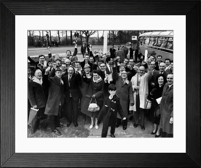 Framed Print : A happy group of Alvechurch supporters leaving West Heath for the Amateur Cup semi final