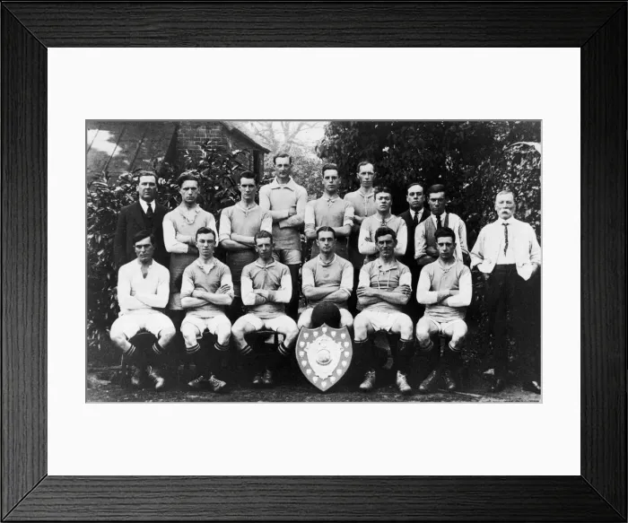 Framed Print : Alvechurch football club team group with Redditch Cup and Shield in 1924 outside the Red Framed Print : Alvechurch football club team group with Redditch Cup and Shield in 1924 outside the Red