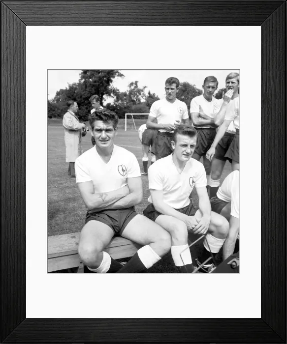 Framed Print : Tottenham Hotspur footballers Ron Henry (left) and Terry Dyson pose for photgraphers Framed Print : Tottenham Hotspur footballers Ron Henry (left) and Terry Dyson pose for photgraphers