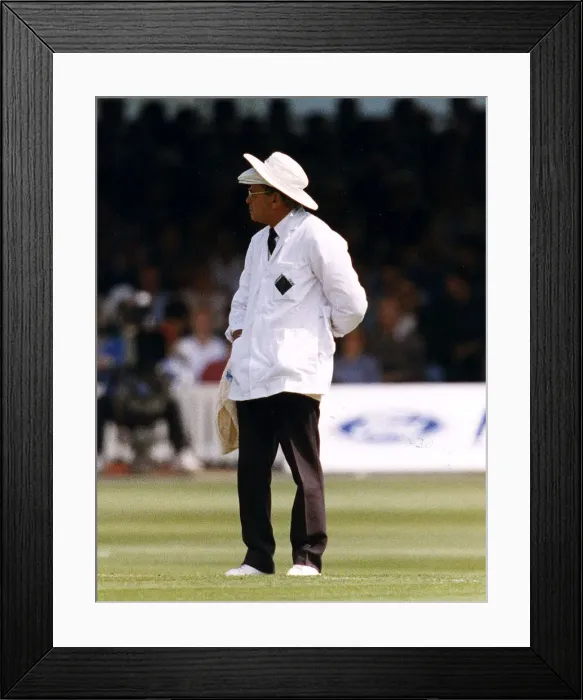Framed Print : Cricket Umpire Dickie Bird wears Two Hats 24th April 1993