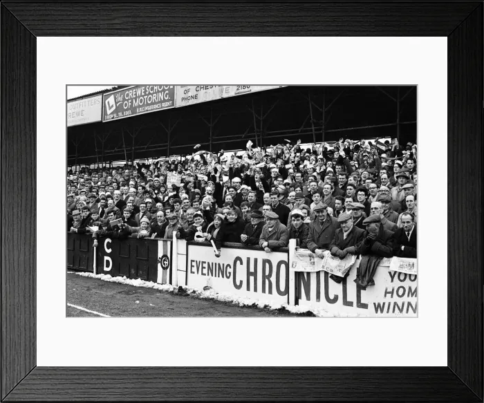 Framed Print : Crewe 1-1 Coventry, FA Cup match at The Alexandra Stadium, Saturday 12th February 1966 Framed Print : Crewe 1-1 Coventry, FA Cup match at The Alexandra Stadium, Saturday 12th February 1966