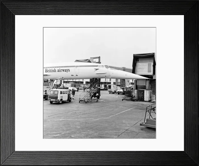 Framed Print : The aircraft Concorde on its stand at Heathrow airport after returning from the runway Framed Print : The aircraft Concorde on its stand at Heathrow airport after returning from the runway
