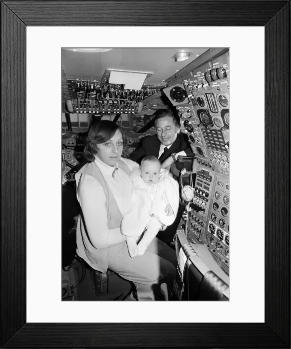 Framed Print : Today six-month old Kathy Frith believed to be the first baby to fly supersonic Framed Print : Today six-month old Kathy Frith believed to be the first baby to fly supersonic