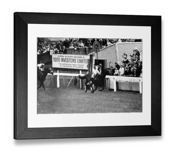 Framed Print : Jockey Scobie Breasley on racehorse Santa Claus wins the Epsom Derby from Indiana