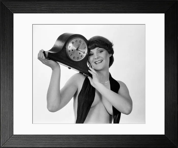 Framed Print : Model reminding people to put their clocks back by one hour at the end of British Summer Framed Print : Model reminding people to put their clocks back by one hour at the end of British Summer
