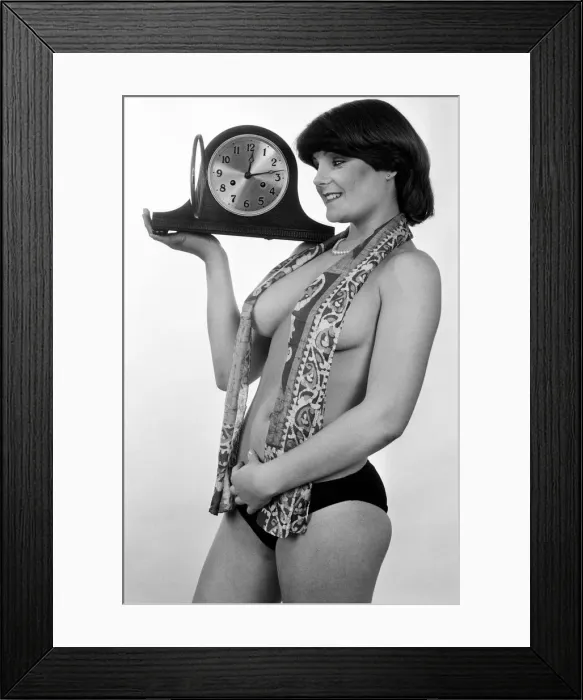 Framed Print : Model reminding people to put their clocks back by one hour at the end of British Summer