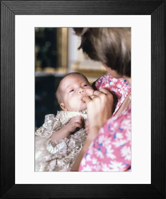 Framed Print : Princess Diana holds her son Prince William in her arms in the White Drawing Room of