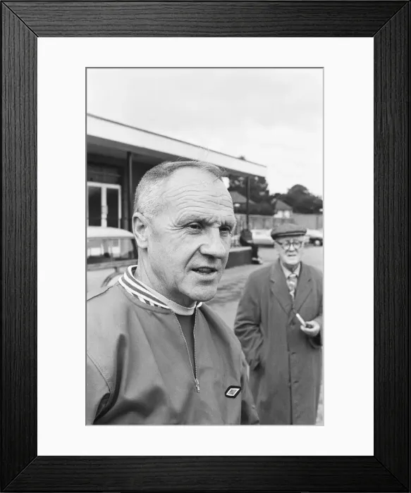 Framed Print : Liverpool manager Bill Shankly takes charge of a training session as the team are Framed Print : Liverpool manager Bill Shankly takes charge of a training session as the team are