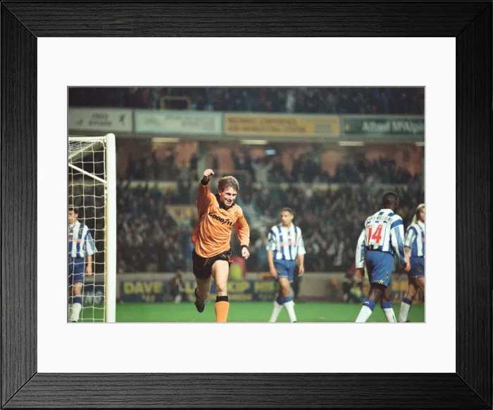 Framed Print : David Kelly celebrates his goal against Sheffield Wednesday in the FA Cup to put Wolves Framed Print : David Kelly celebrates his goal against Sheffield Wednesday in the FA Cup to put Wolves