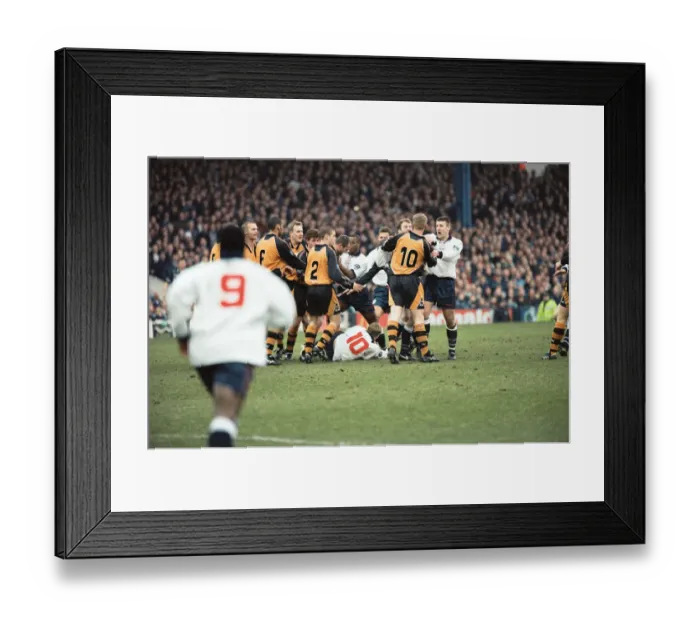 Framed Print : John McGinlay Bolton Wanderers is floored after a 22 man fight broke out during match