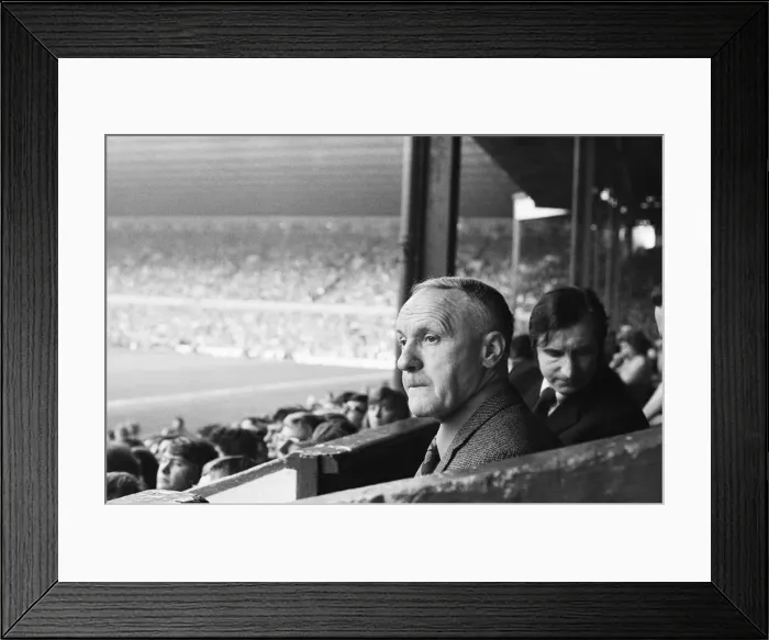 Framed Print : Liverpool manager Bill Shankly watching his team in action from the stands Framed Print : Liverpool manager Bill Shankly watching his team in action from the stands