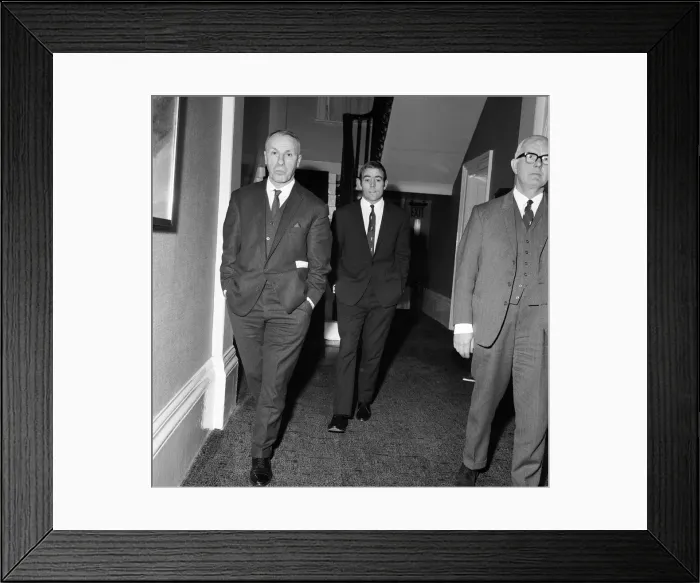 Framed Print : Liverpool manager Bill Shankly attending a personal hearing of Liverpool forward Ian St