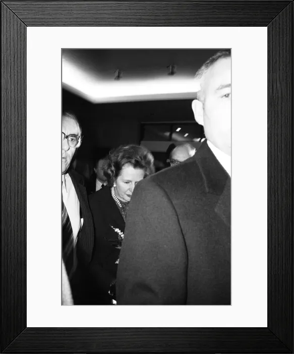 Framed Print : Margaret Thatcher Prime Minister, pictured leaving lunch at the Imperial Hotel, London Framed Print : Margaret Thatcher Prime Minister, pictured leaving lunch at the Imperial Hotel, London