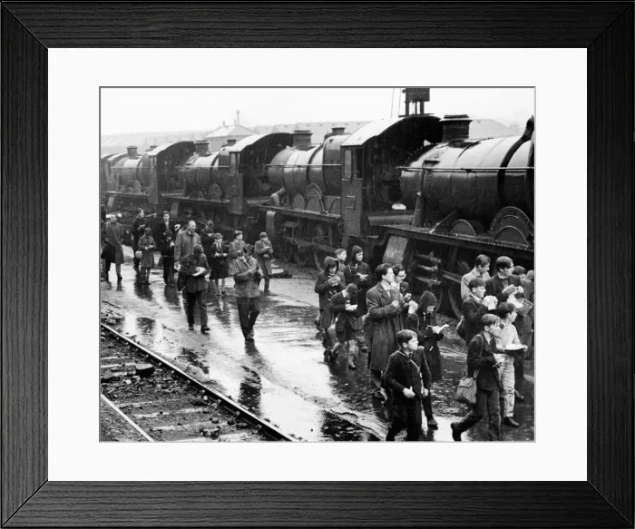 Framed Print : Trainspotters at railway station making notes on one of the steam locomotives, April 1961
