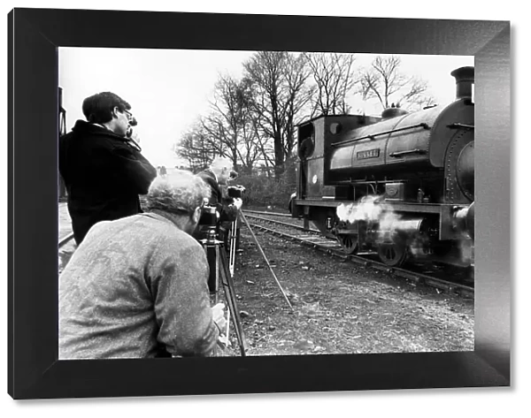 Saddle tank steam locomotive called Rocket on its last journey through Courtaulds at