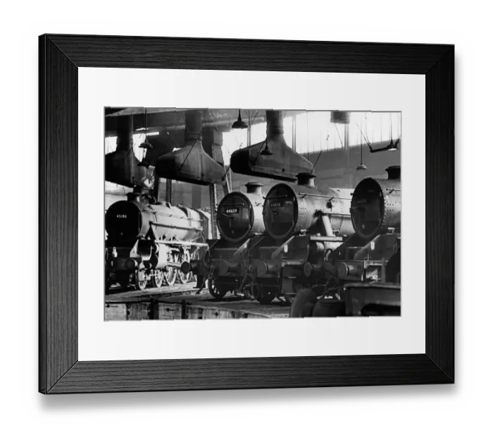 Framed Print : Steam locomotive engines standing idle at Saltley sheds near Birmingham, October 1962