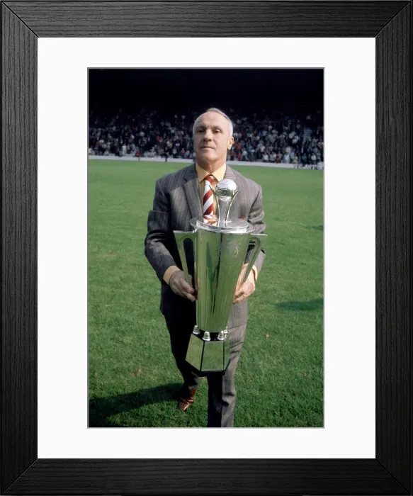 Framed Print : Liverpool manager Bill Shankly receives the Bells Whisky Trophy for Manager of the Year Framed Print : Liverpool manager Bill Shankly receives the Bells Whisky Trophy for Manager of the Year