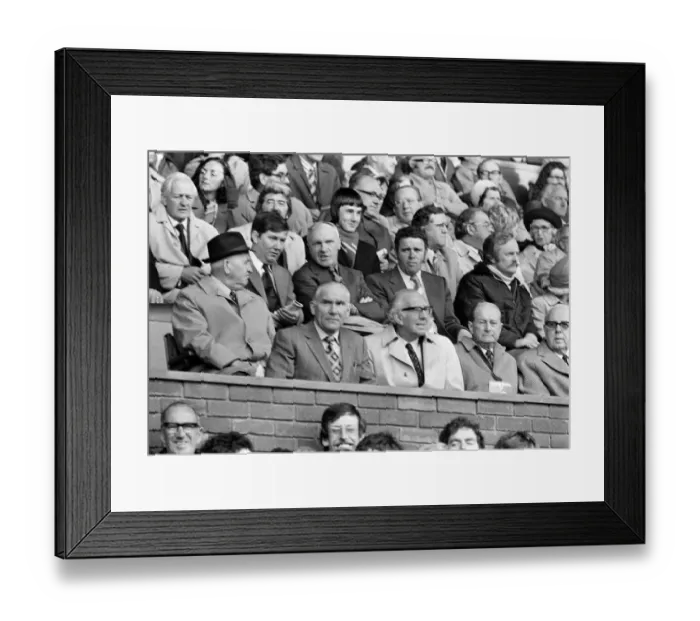 Framed Print : Former Liverpool manager Bill Shankly watching the action accompanied by Spurs manager