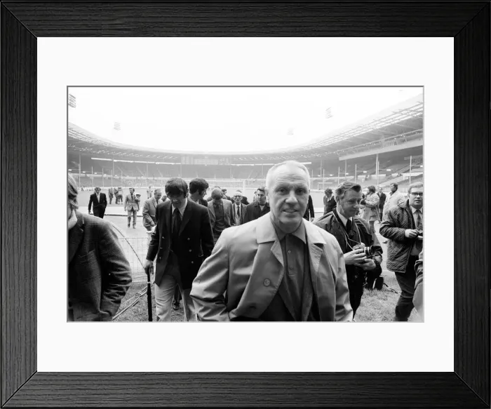 Framed Print : Liverpool manager Bill Shankly at Wembley Stadium to inspect the pitch ahead of his
