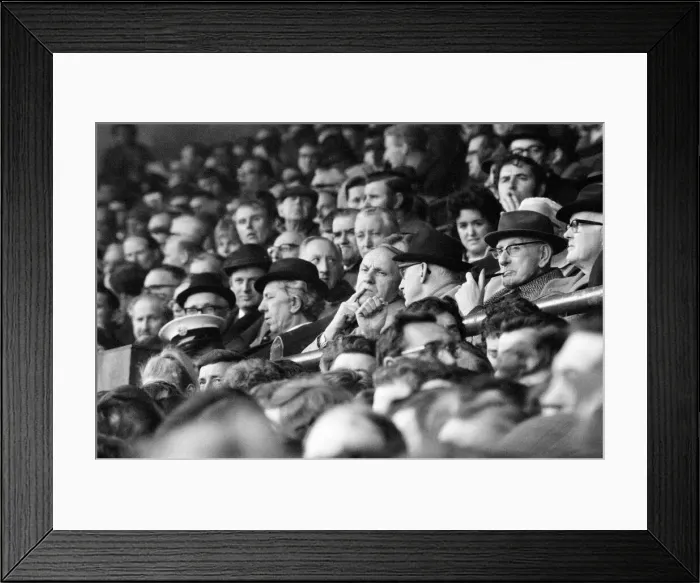 Framed Print : Liverpool manager Bill Shankly watching a game in the stands, April 1971 Framed Print : Liverpool manager Bill Shankly watching a game in the stands, April 1971