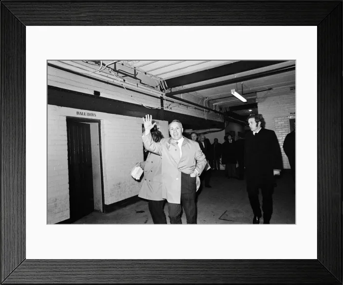 Framed Print : Liverpool manager Bill Shankly on his way tp the dressing room following his side