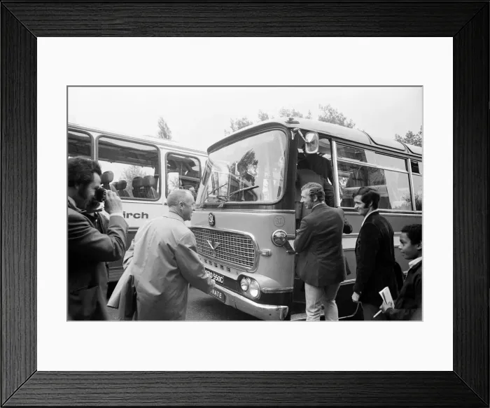 Framed Print : Liverpool manager Bill Shankly at Wembley Stadium to inspect the pitch ahead of his Framed Print : Liverpool manager Bill Shankly at Wembley Stadium to inspect the pitch ahead of his