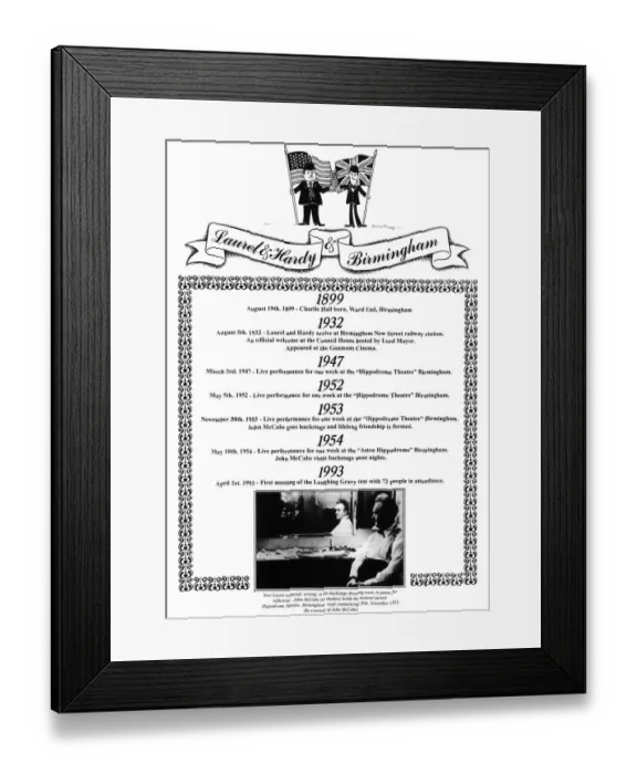 Framed Print : Programme of Laurel and Hardy performing in Birmingham through the years