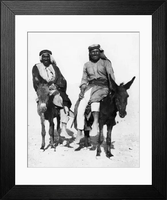 Framed Print : Two Arabs seen here on donkeys return to Beersheba following the towns occupation by Framed Print : Two Arabs seen here on donkeys return to Beersheba following the towns occupation by