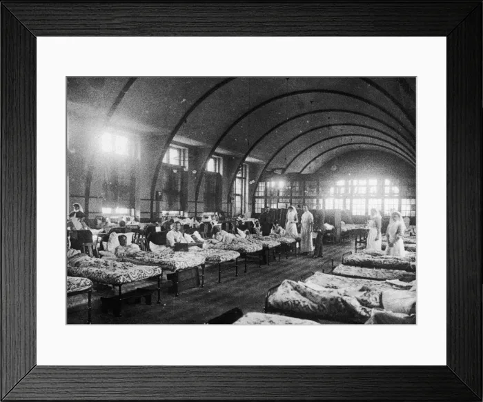 Framed Print : Members of the B. E. F. wounded in some of the first encounters with the German Army in Framed Print : Members of the B. E. F. wounded in some of the first encounters with the German Army in