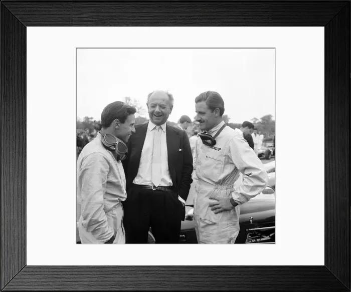 Framed Print : Raymond Mays, former racing driver and entrepreneur, pictured with Jim Clark & Graham Framed Print : Raymond Mays, former racing driver and entrepreneur, pictured with Jim Clark & Graham
