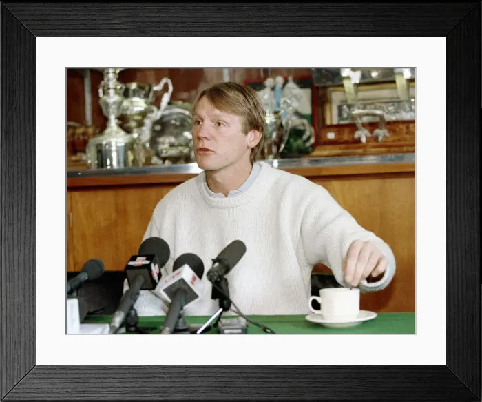 Framed Print : Stuart Pearce of Nottingham Forest pictured at a press conference as he announces his Framed Print : Stuart Pearce of Nottingham Forest pictured at a press conference as he announces his