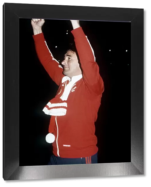 Brian Clough football manager celebrating after his Nottingham Forest team had beaten