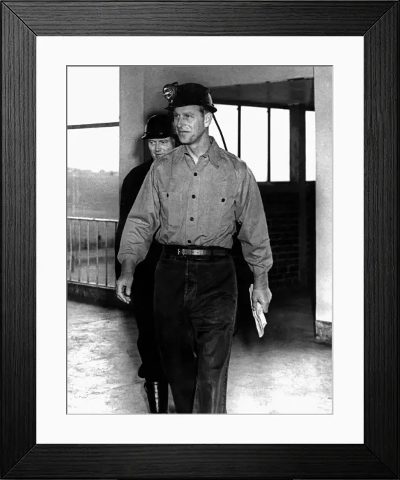 Framed Print : Prince Philip, Duke of Edinburgh, in mining clothes on a visit to Rothes Colliery in