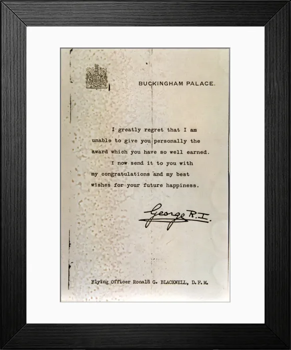 Framed Print : World War Two - Second World War - A letter to RAF Sergeant R G Blackwell, No Framed Print : World War Two - Second World War - A letter to RAF Sergeant R G Blackwell, No