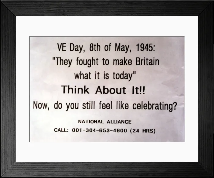 Framed Print : World War Two - Second World War - 50th Anniversary VE Day Celebrations - A leaflet put Framed Print : World War Two - Second World War - 50th Anniversary VE Day Celebrations - A leaflet put