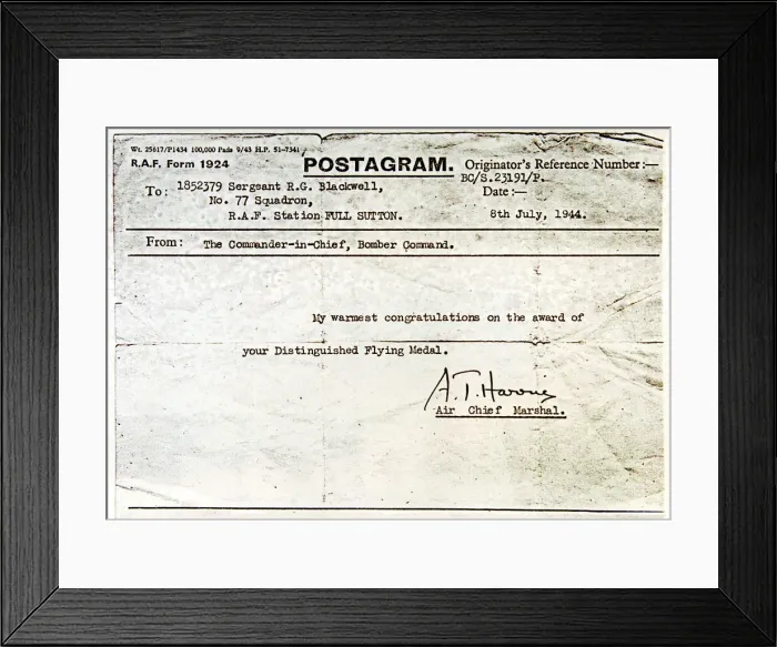 Framed Print : World War Two - Second World War - A Postagram to RAF Sergeant R G Blackwell, No Framed Print : World War Two - Second World War - A Postagram to RAF Sergeant R G Blackwell, No