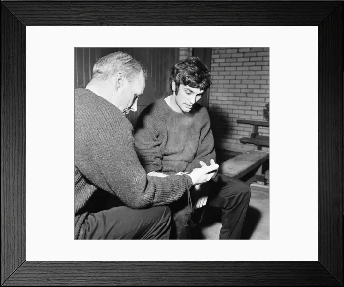 Framed Print : Manchester United footballer George Best during a training session. February 1968