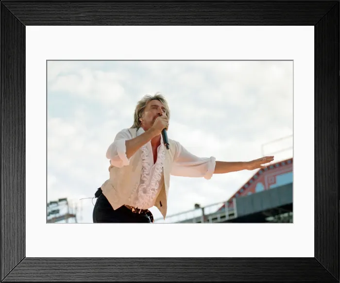 Framed Print : Rock star Rod Stewart performs some of his most famous hits during a gig at Villa Park