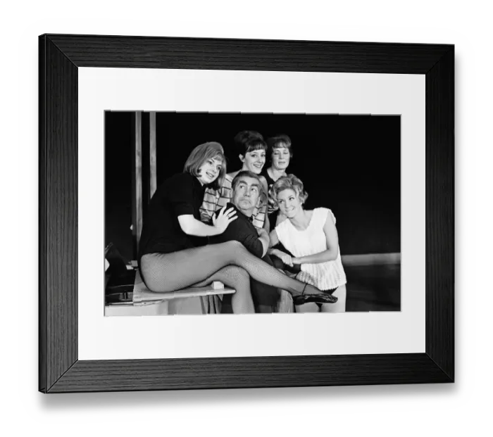 Framed Print : Tony Hancock and his girl dancers, rehearsing at the London Palladium. 8th August 1963