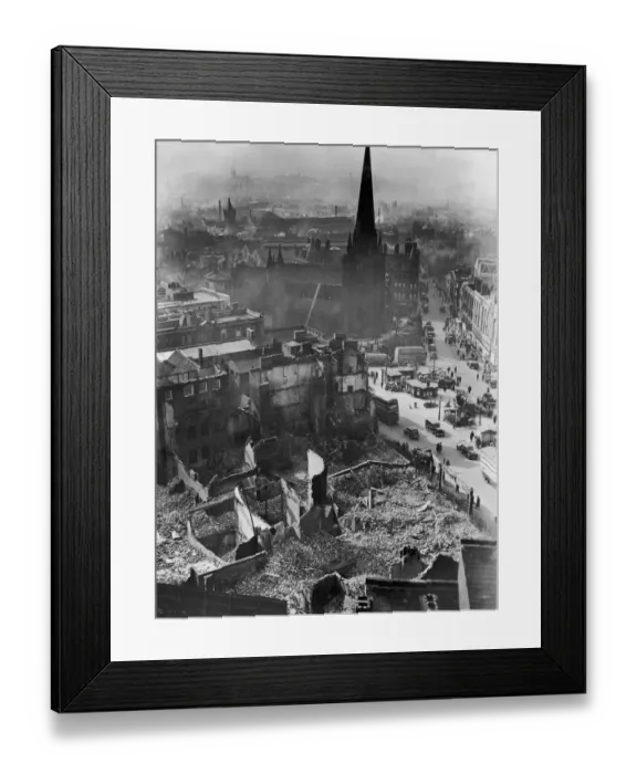 Framed Print : Aerial view showing bomb damage around St Martins Church in the Bull Ring