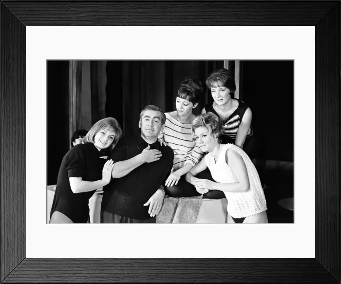 Framed Print : Tony Hancock and his girl dancers, rehearsing at the London Palladium. 8th August 1963
