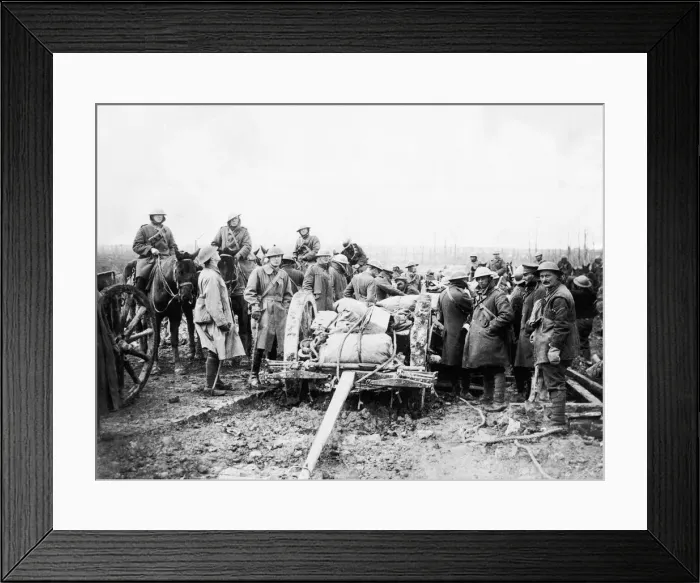 Framed Print : A supplies are brought up to the front lines over a newly captured road during the Battle Framed Print : A supplies are brought up to the front lines over a newly captured road during the Battle