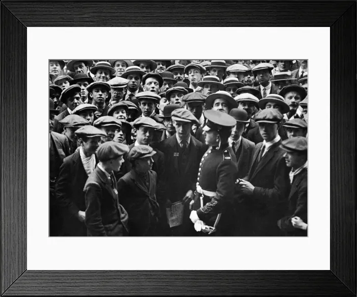 Framed Print : Recruiting station at Scotland Yard, London besieged by would be recruits during Framed Print : Recruiting station at Scotland Yard, London besieged by would be recruits during