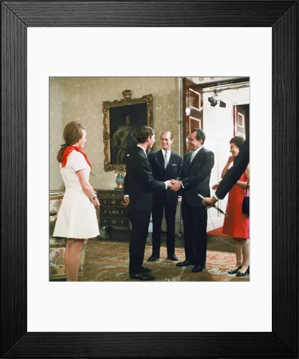 Framed Print : The Queen, Prince Philip and Prince Charles with visiting American President Richard Framed Print : The Queen, Prince Philip and Prince Charles with visiting American President Richard